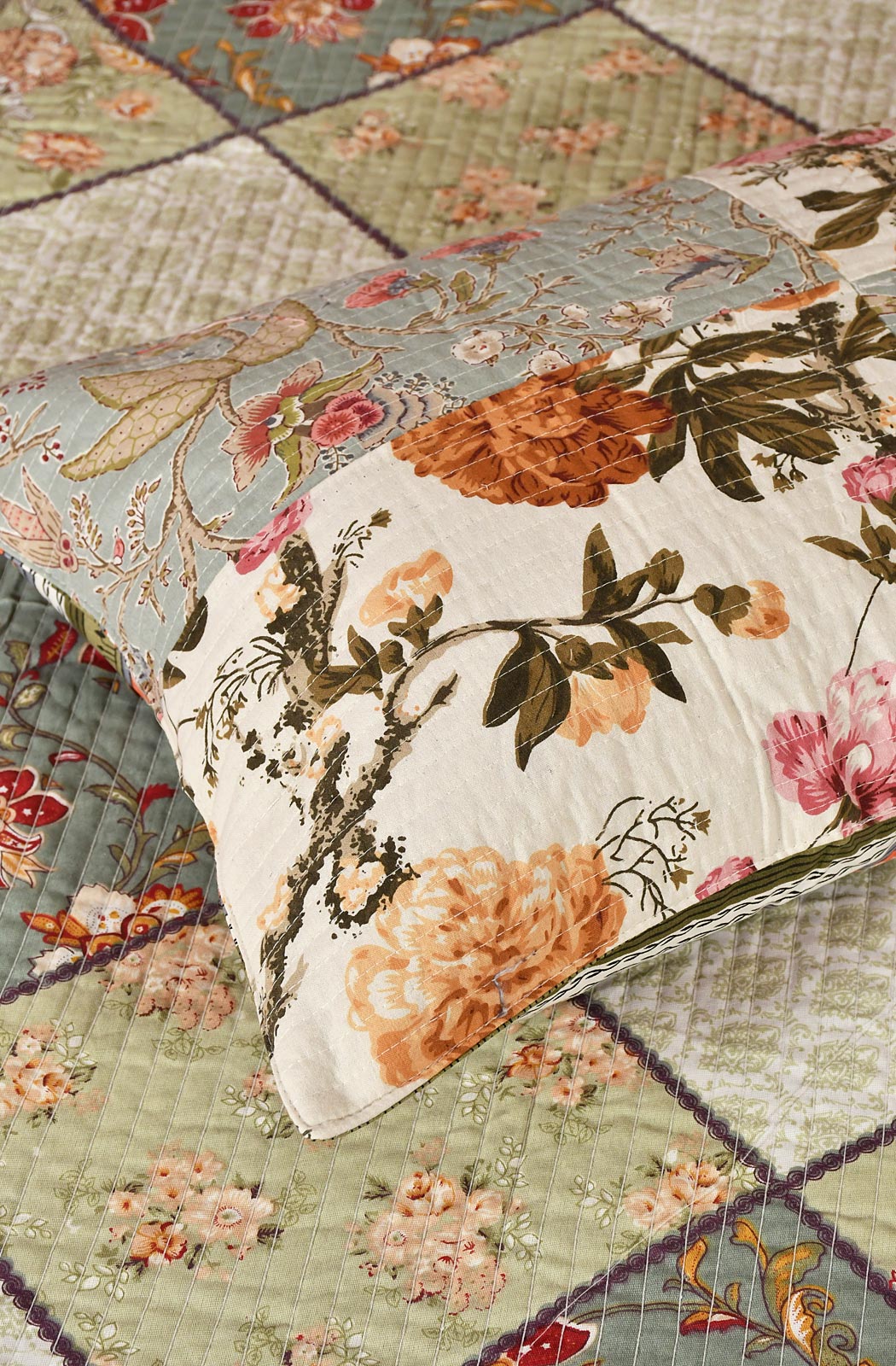 Off White Floral Block Printed Cotton Double Bedcover