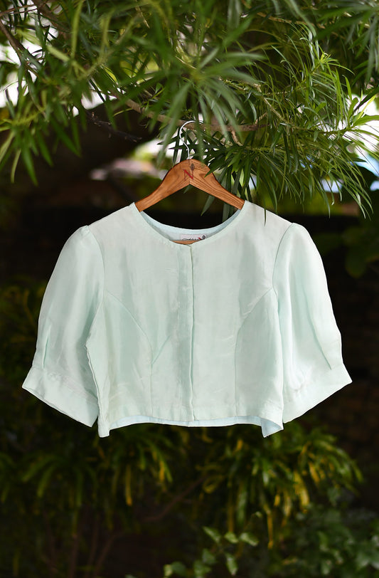 Light Sea Green Hand Embroidered Pure Uppada Silk Blouse - Naksheband