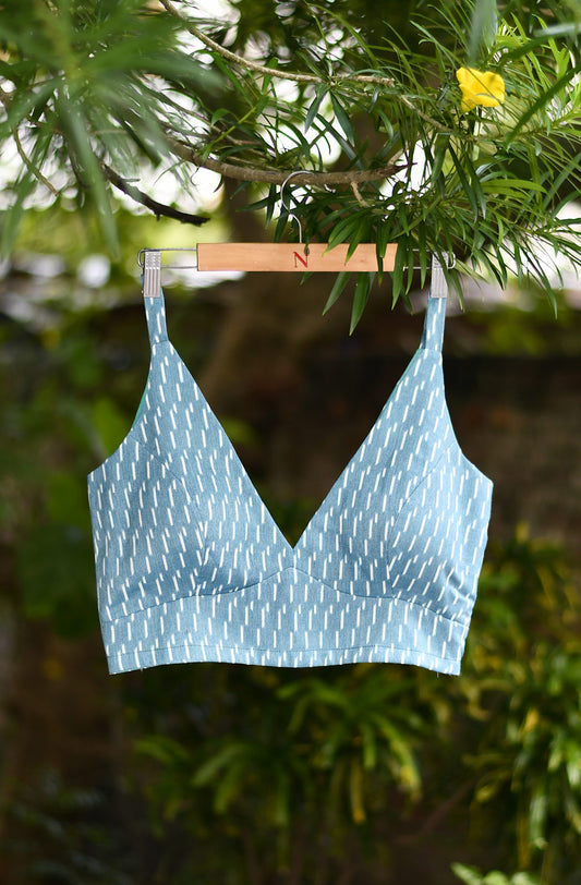 Teal Blue Ikkat Print Cotton Blouse - Naksheband