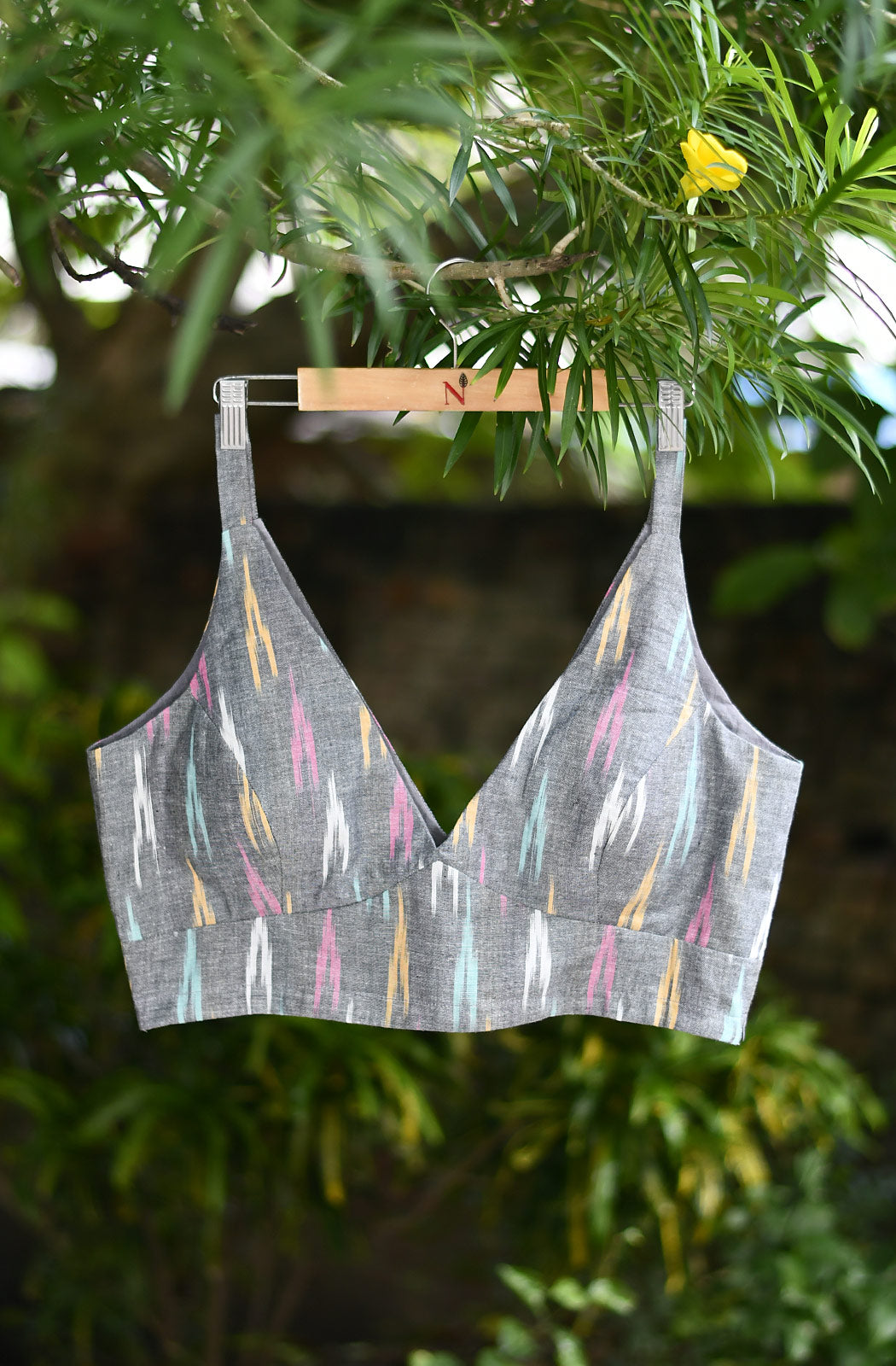 Grey Ikkat Print Cotton Blouse