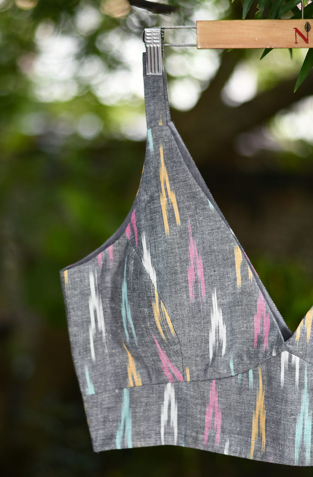 Grey Ikkat Print Cotton Blouse