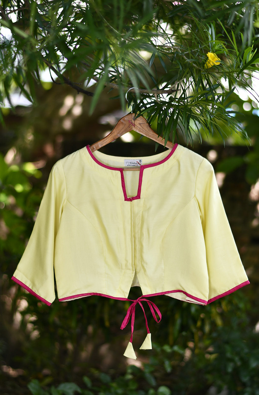 Light Lemon Hand Embroidered Pure Silk Chanderi Blouse - Naksheband