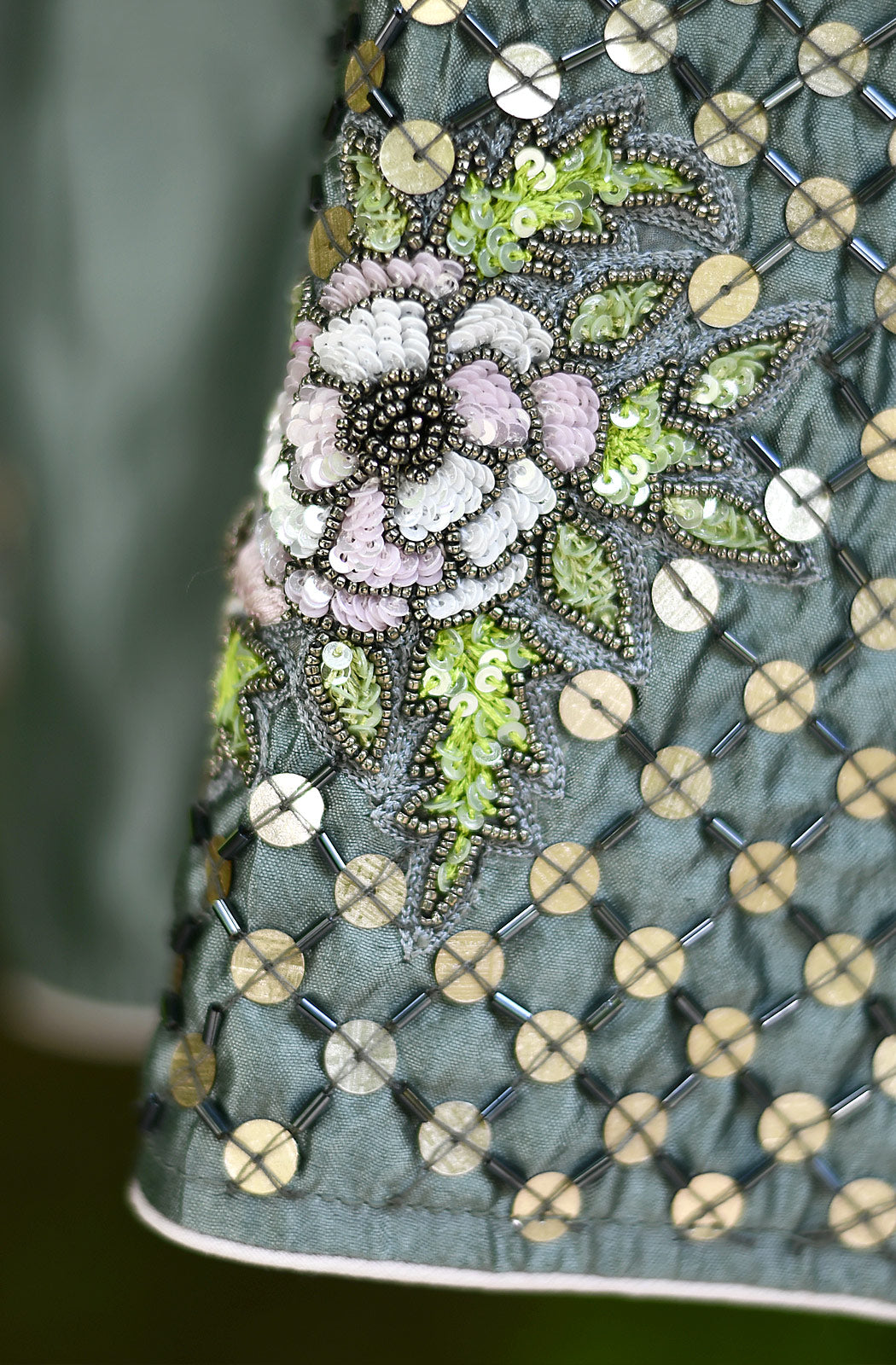 Light Grey Hand Embroidered Pure Silk Chanderi Blouse - Naksheband