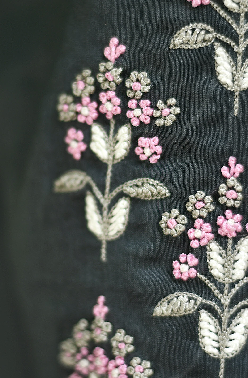 Grey Hand Embroidered Pure Silk Chanderi Blouse - Naksheband