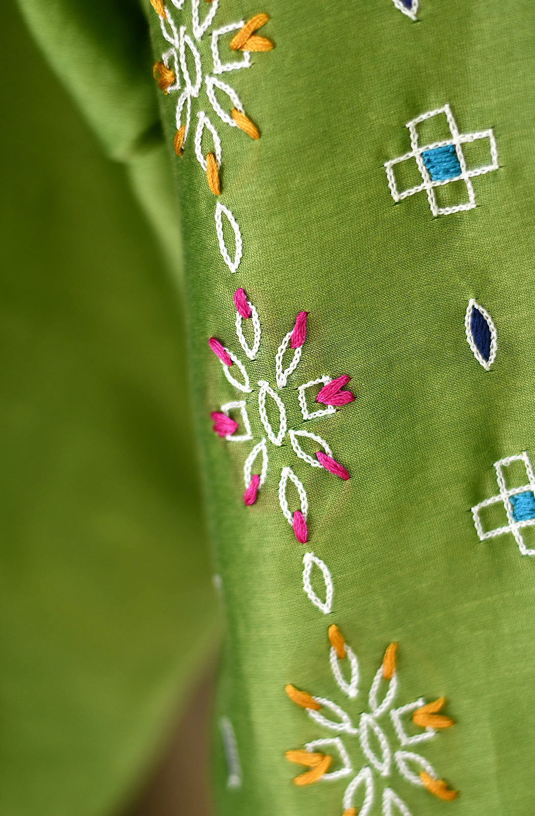 Parrot Green Hand Embroidered Pure Silk Chanderi Blouse - Naksheband