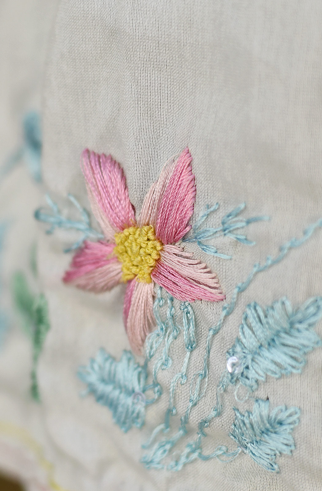 Light Mint Hand Embroidered Pure Silk Chanderi Blouse - Naksheband