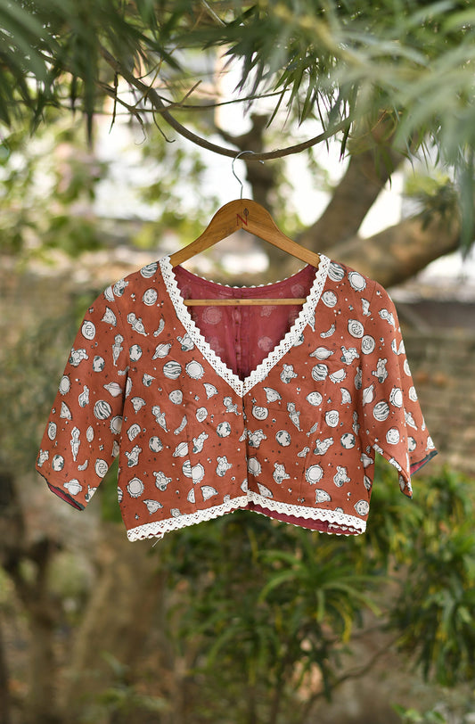Rust Brown Pure Cotton Blouse - Naksheband