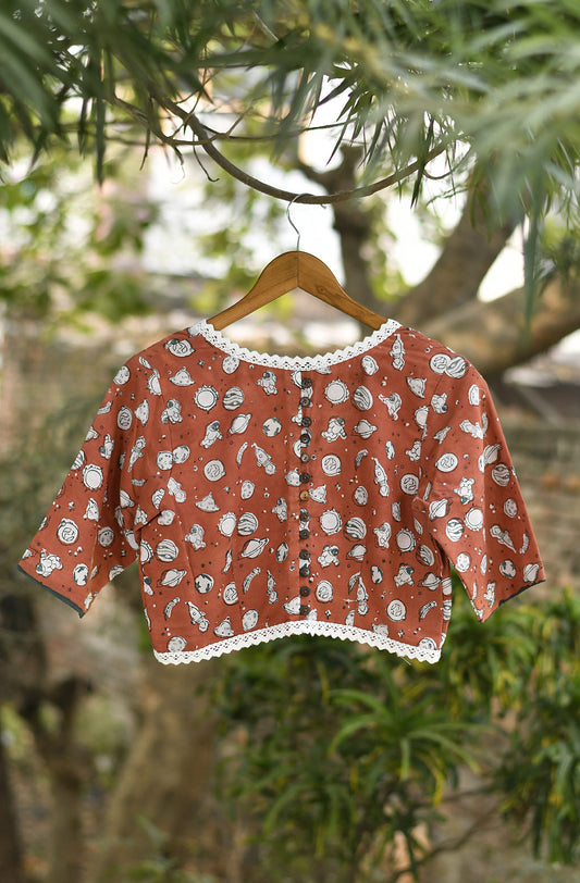 Rust Brown Pure Cotton Blouse - Naksheband