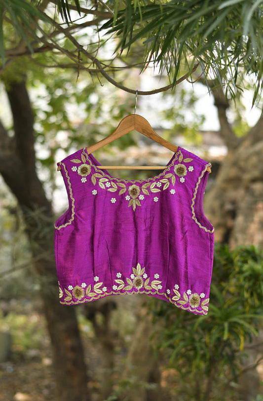 Rani Magenta Pure Raw Silk Hand Embroidered Blouse - Naksheband