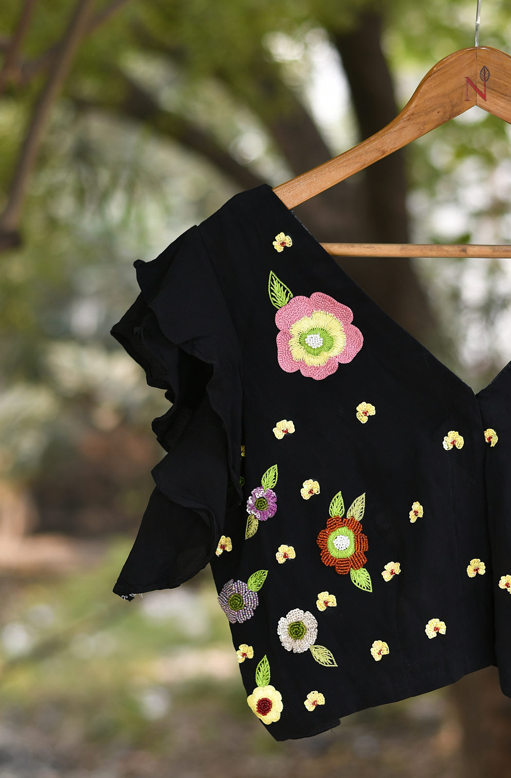 Black Pure Crepe Hand Embroidered Blouse - Naksheband
