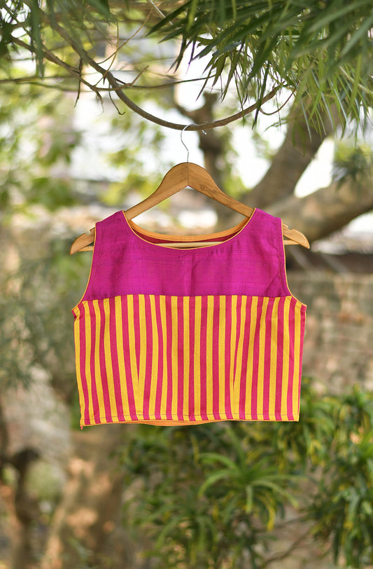 Rani and Mustard Dupian Silk Blouse - Naksheband