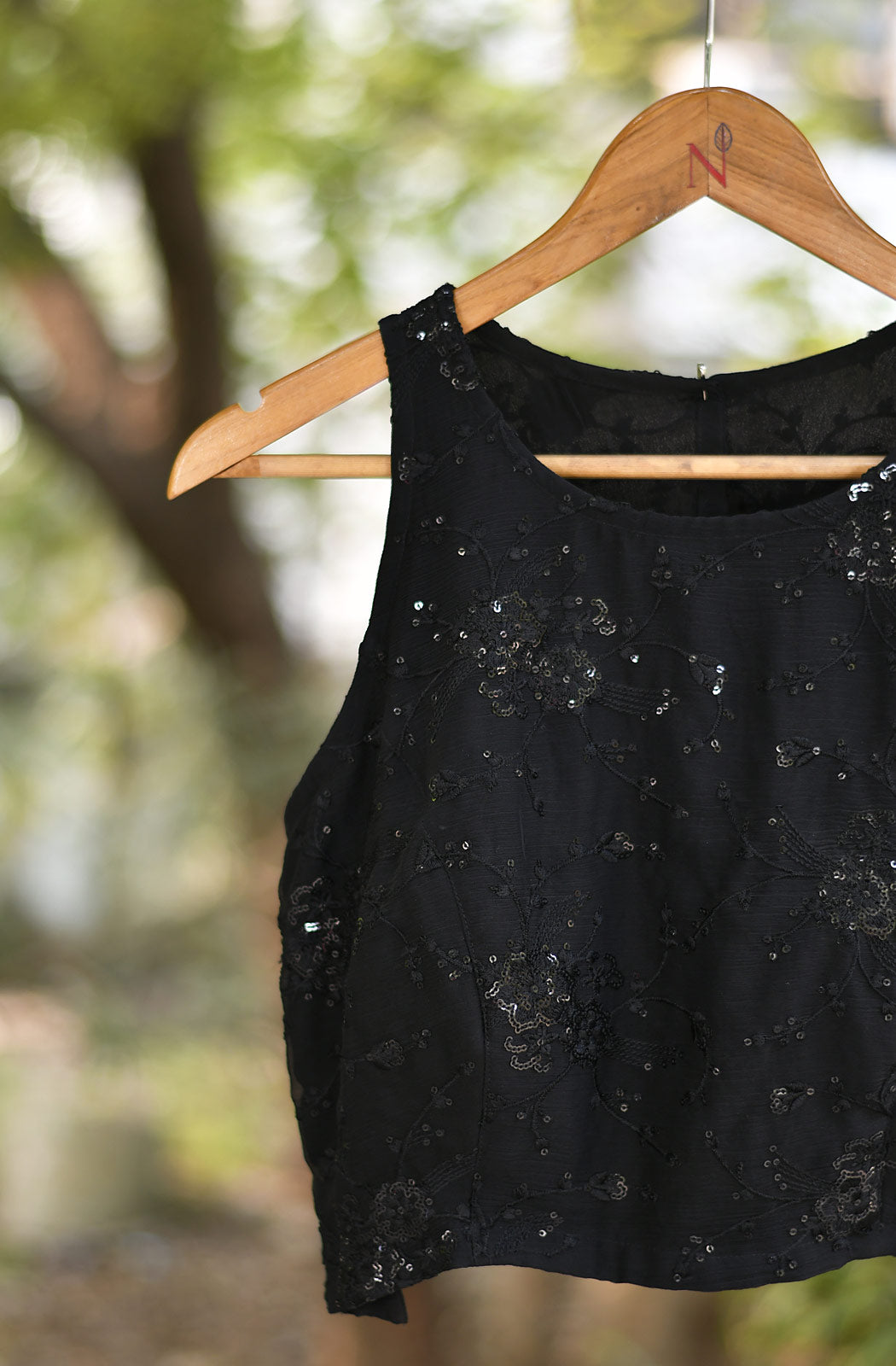 Black Pure Chiffon Embroidered Blouse - Naksheband