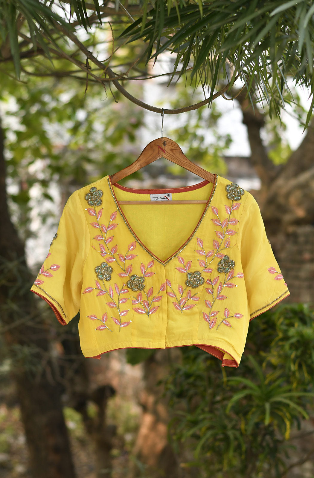 Dandelion Yellow Pure Crepe Hand Embroidered Blouse - Naksheband