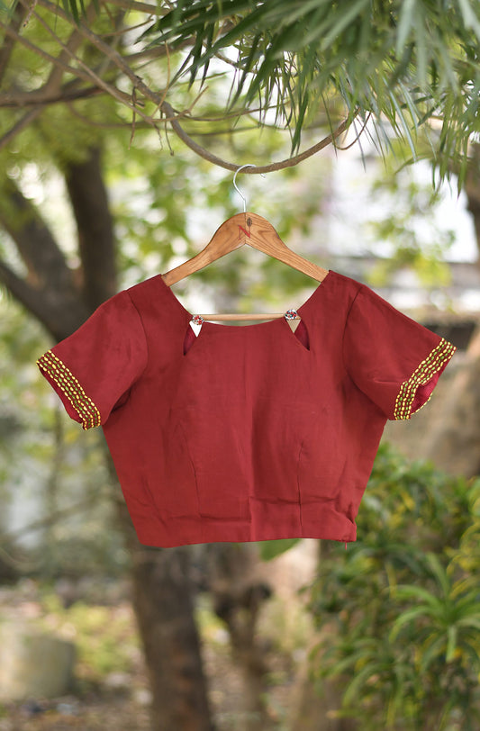 Corrode Rust Pure Crepe Hand Embroidered Blouse - Naksheband