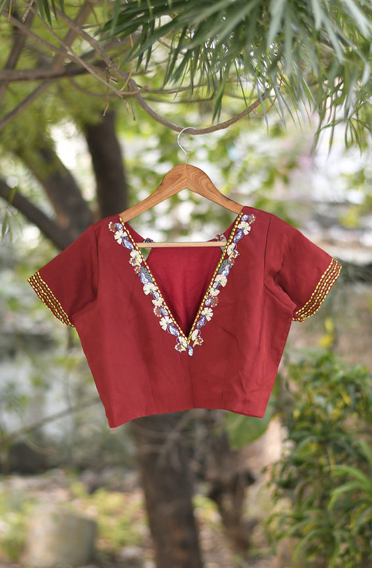 Corrode Rust Pure Crepe Hand Embroidered Blouse - Naksheband