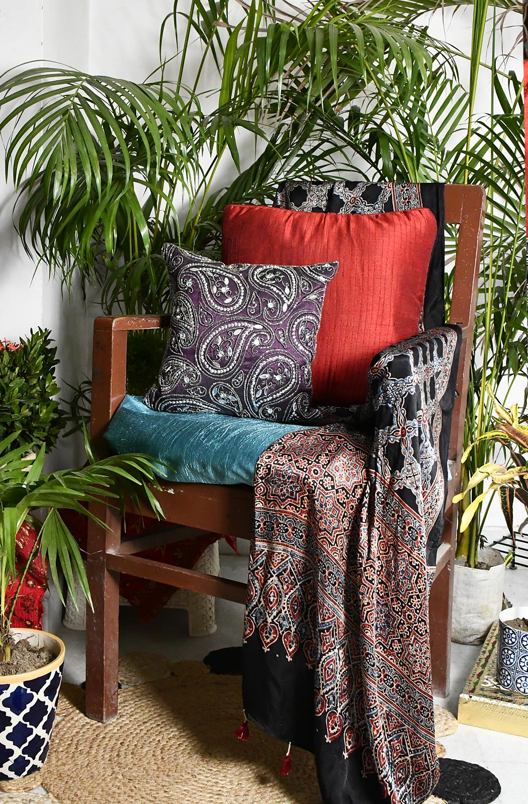 Purple Hand Embroidered Designer Cushion Cover - Naksheband