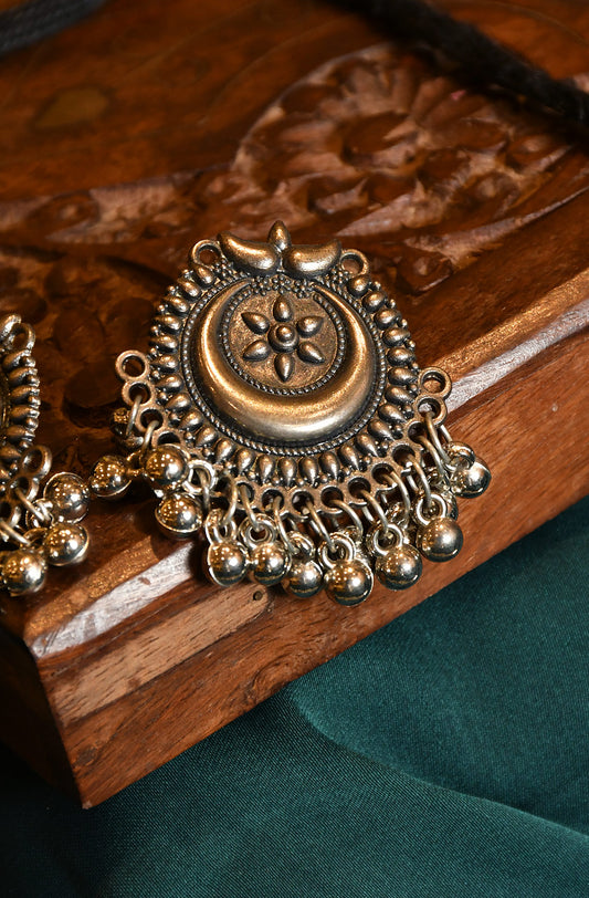 Chandrama Oxidised Necklace with Earring - Naksheband