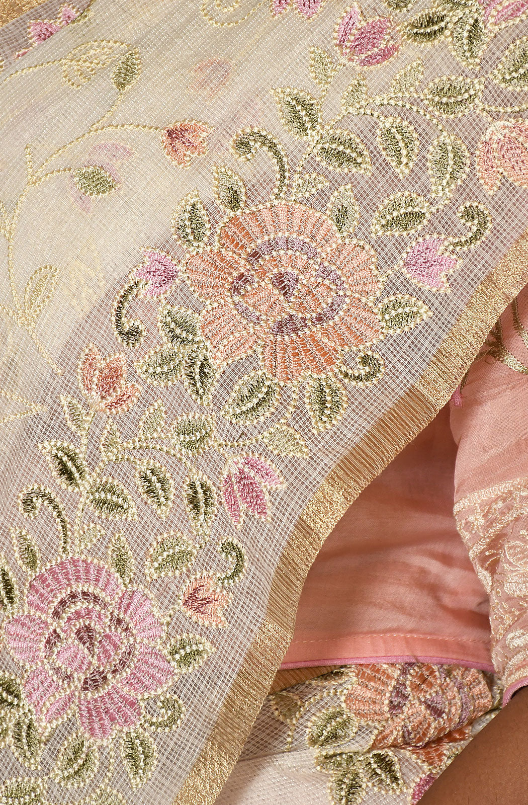 Off White Kota Check Embroidered Saree - Naksheband