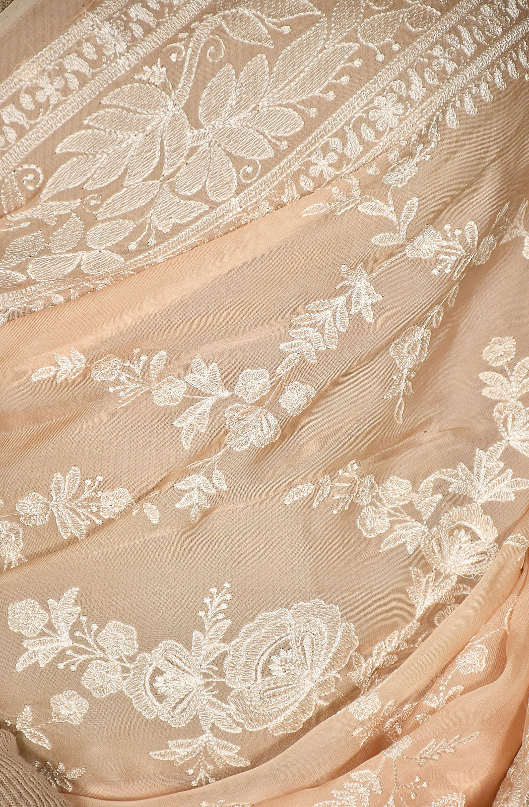 Peach Satin Organza Embroidered Saree - Naksheband
