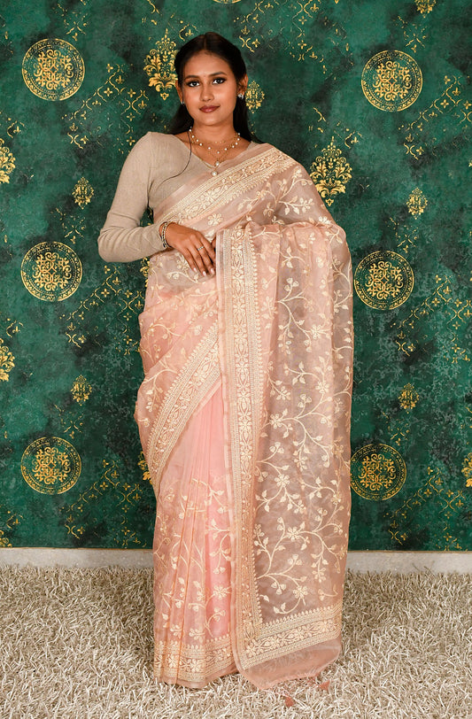Peach Organza Embroidered Saree - Naksheband