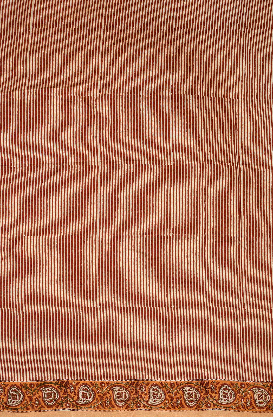 Mustard and Brown Pure Silk Chanderi Hand Block Printed Saree