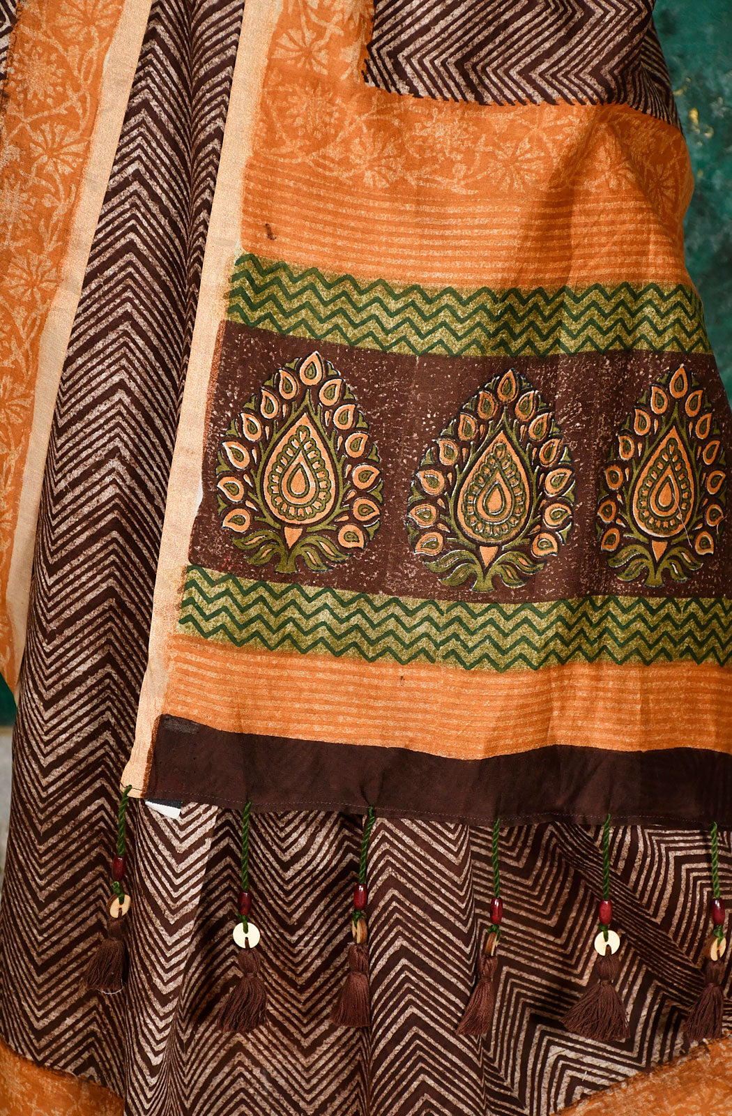 Brown Pure Silk Chanderi Hand Block Printed Saree - Naksheband
