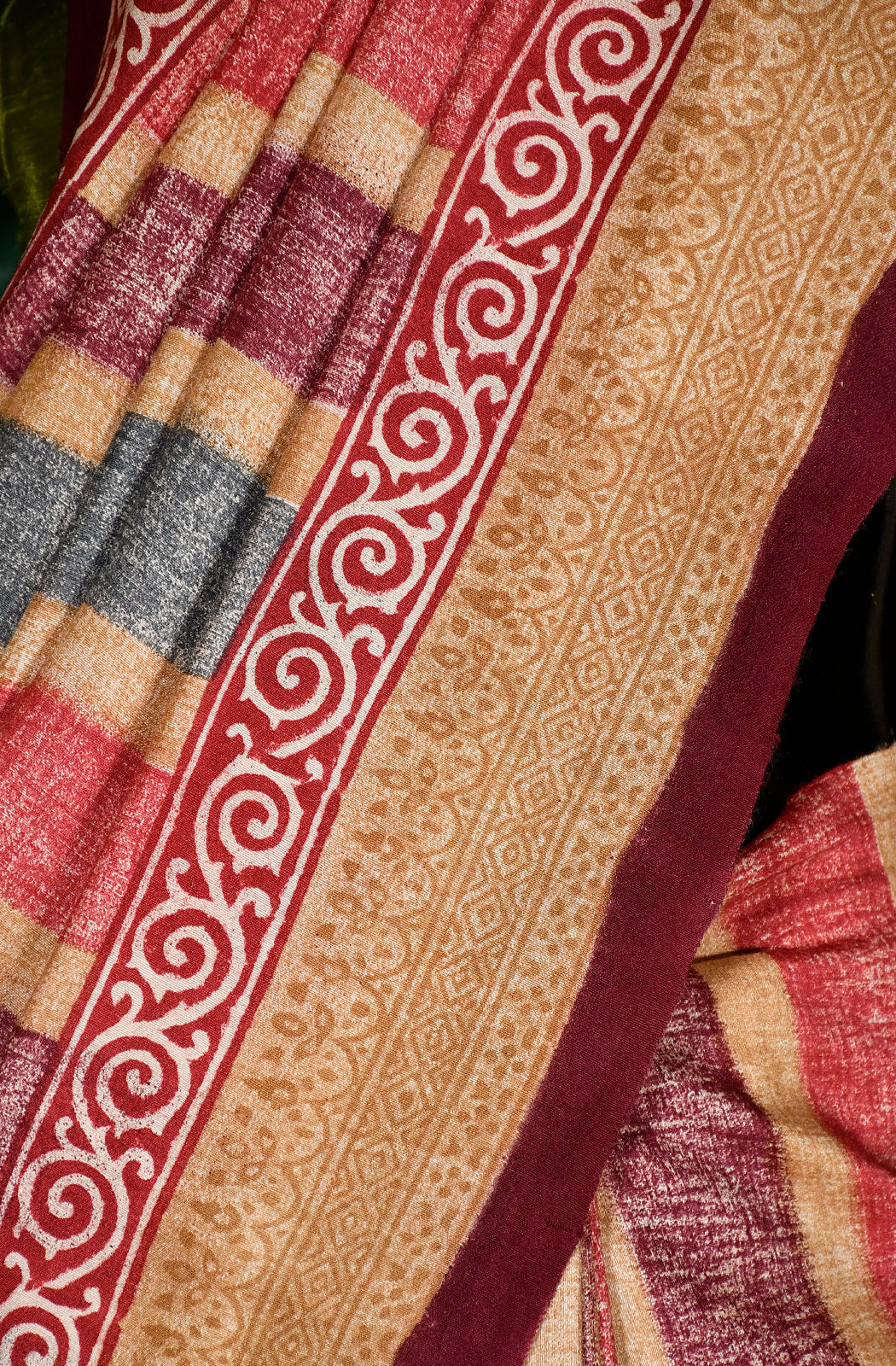 Multicolor Pure Munga Silk Hand Block Printed Saree - Naksheband