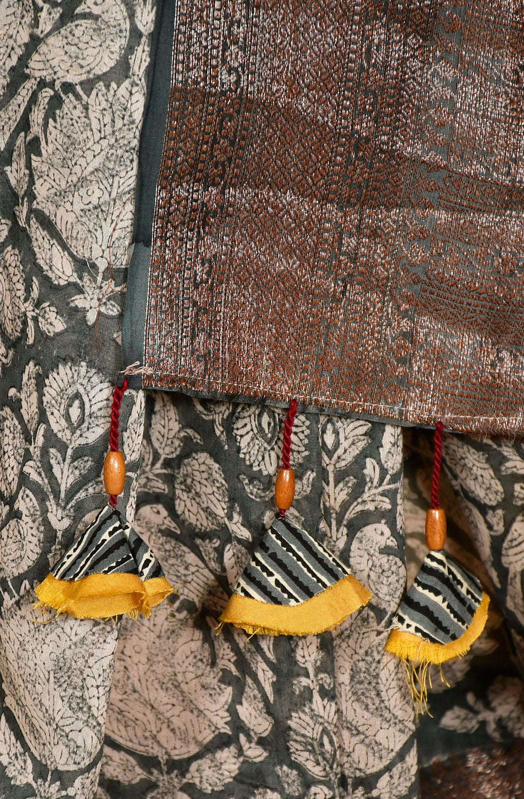 Grey and Off White Pure Silk Chanderi Hand Block Printed Saree