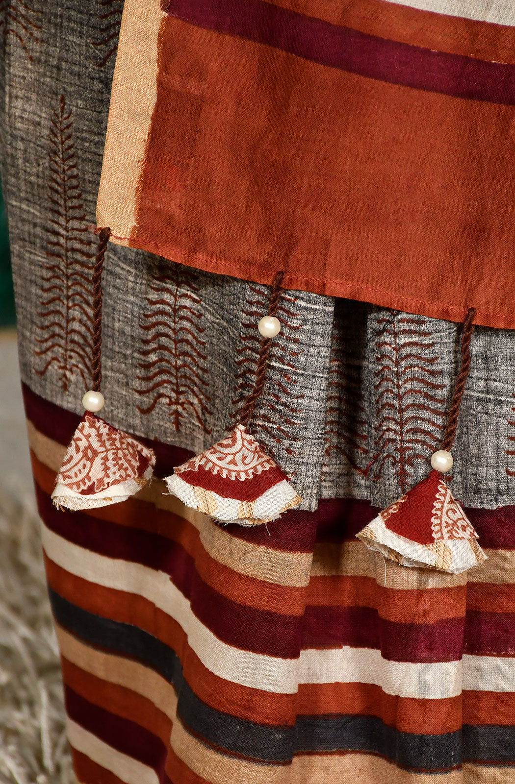 Grey Pure Silk Chanderi Hand Block Printed Saree - Naksheband