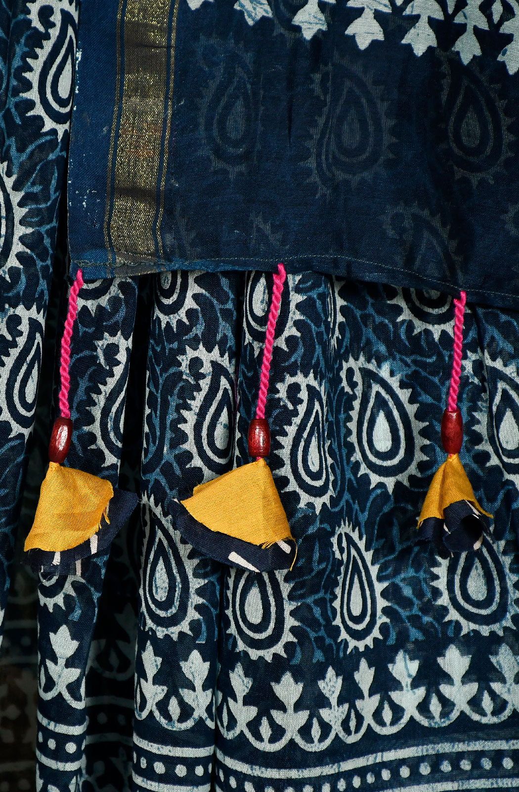 Indigo Pure Silk Chanderi Hand Block Printed Saree