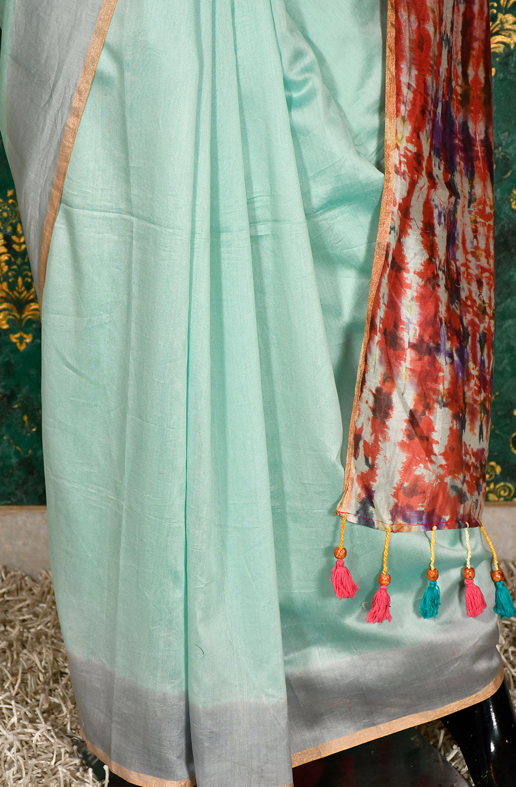 Sea Blue and Grey Pure Silk Chanderi Shibori Printed Saree - Naksheband