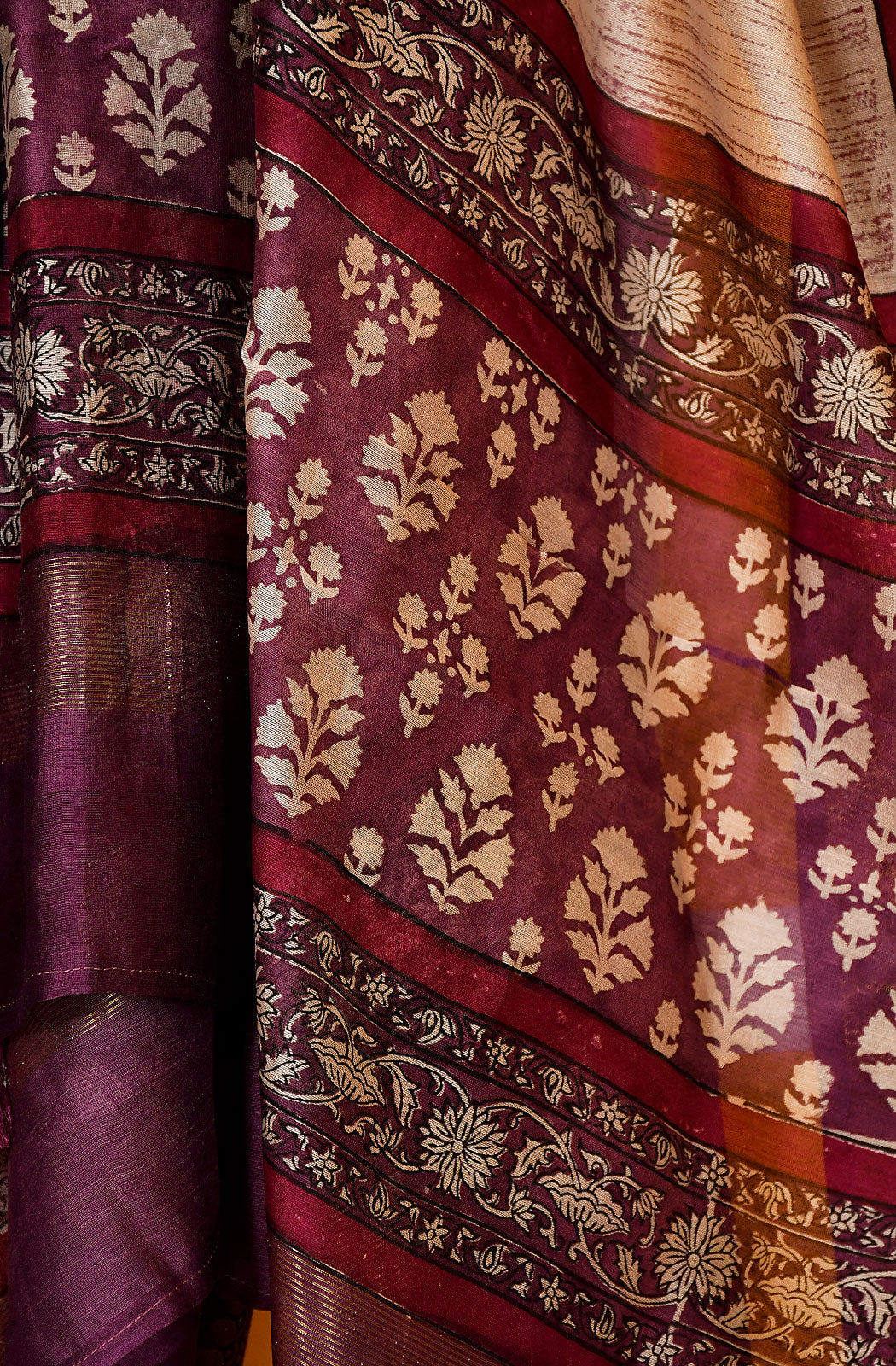 Dark Magenta Pure Silk Chanderi Unstitched Suit Set - Naksheband