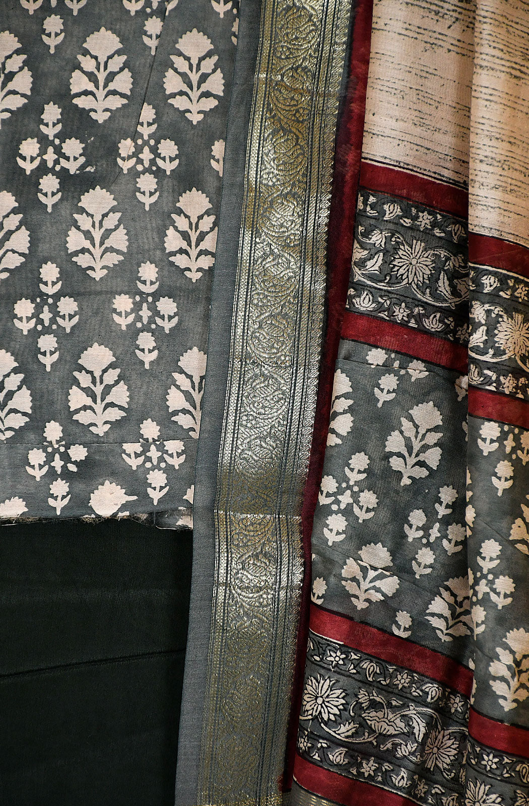 Grey Pure Silk Chanderi Unstitched Suit Set
