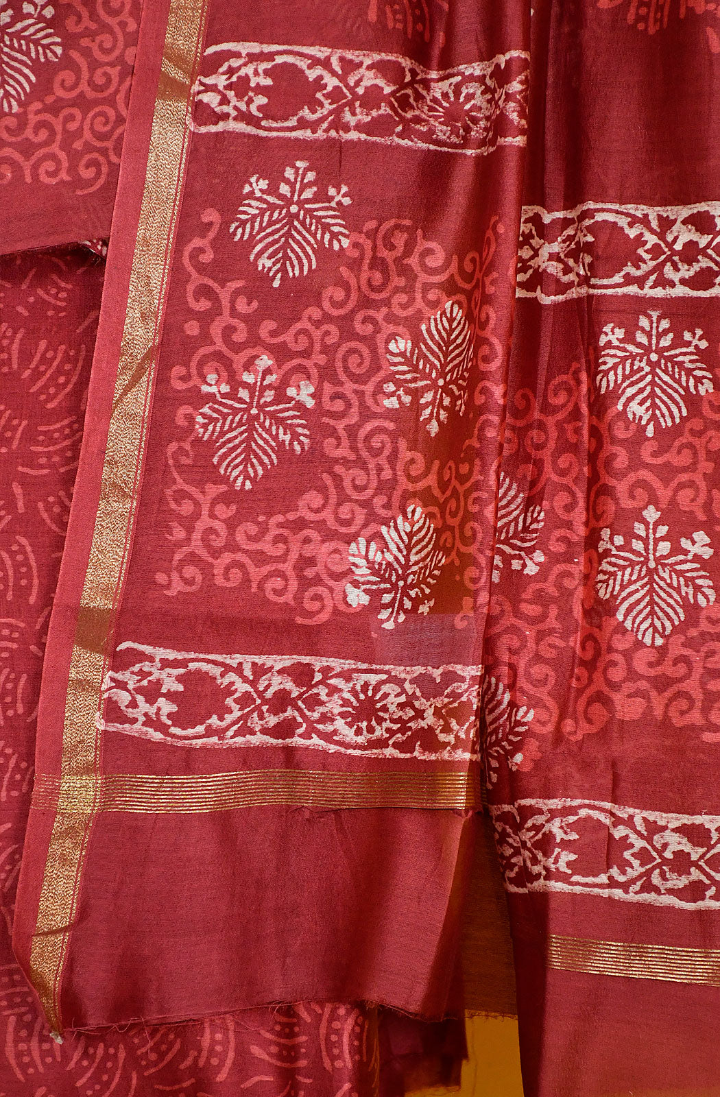 Maroon Pure Silk Chanderi Unstitched Suit Set
