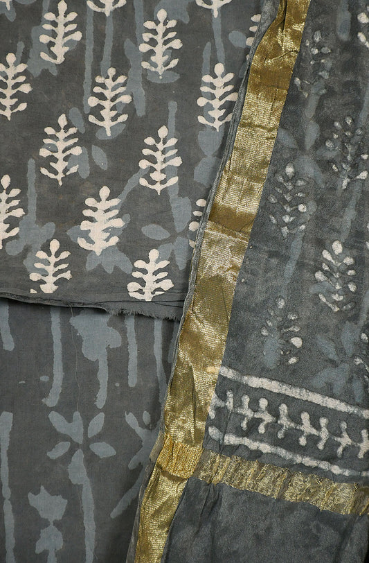 Grey Pure Cotton Unstitched Suit Set - Naksheband