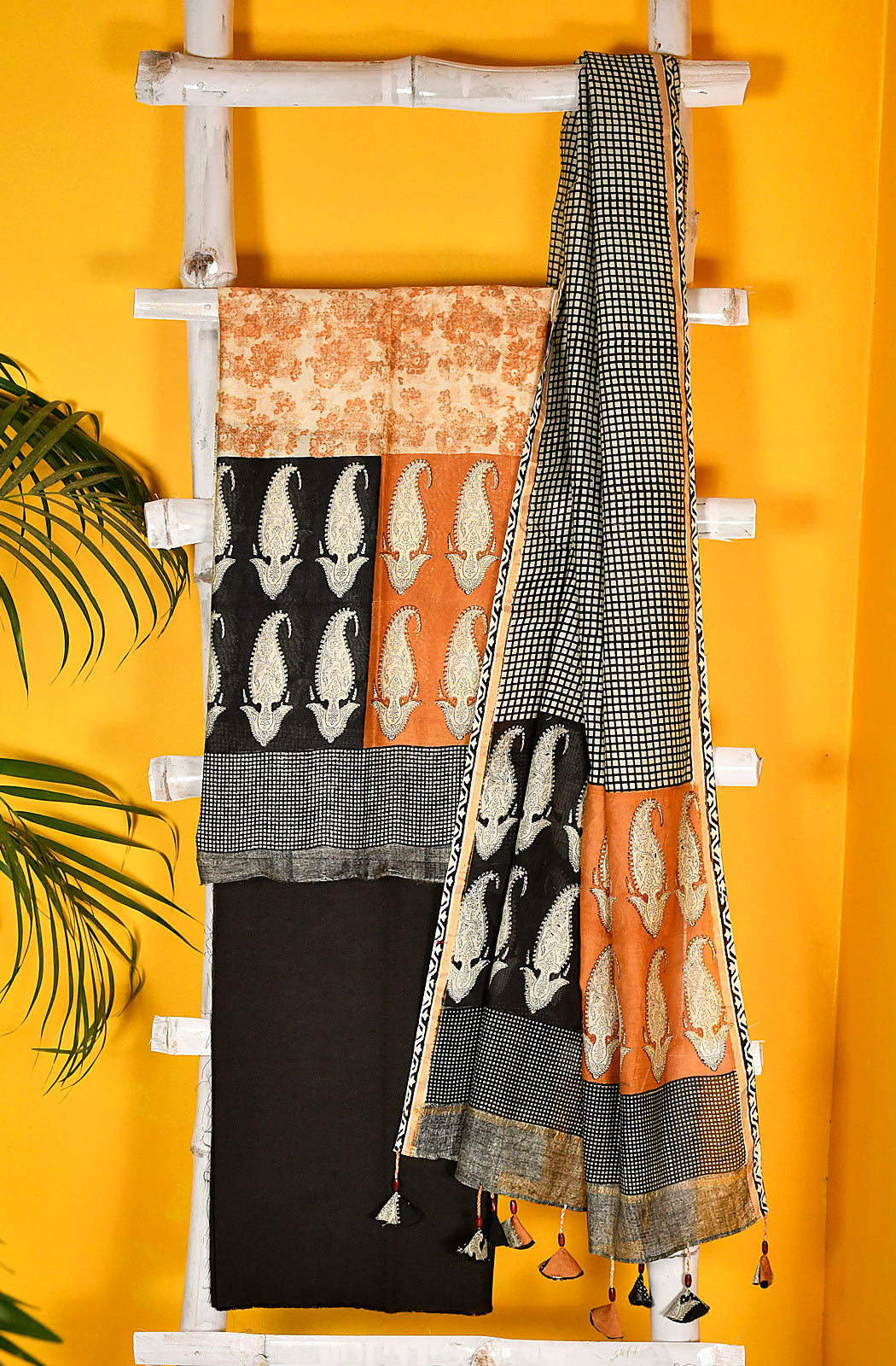 Mustard Pure Silk Chanderi Unstitched Suit Set - Naksheband
