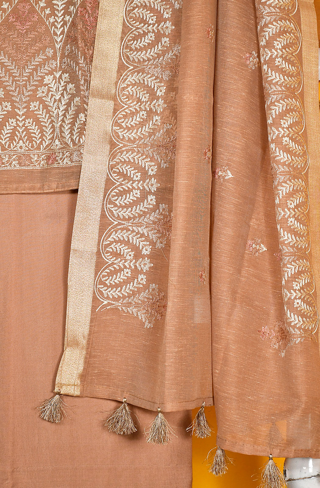 Muddy Brown Linen Unstitched Suit Set - Naksheband