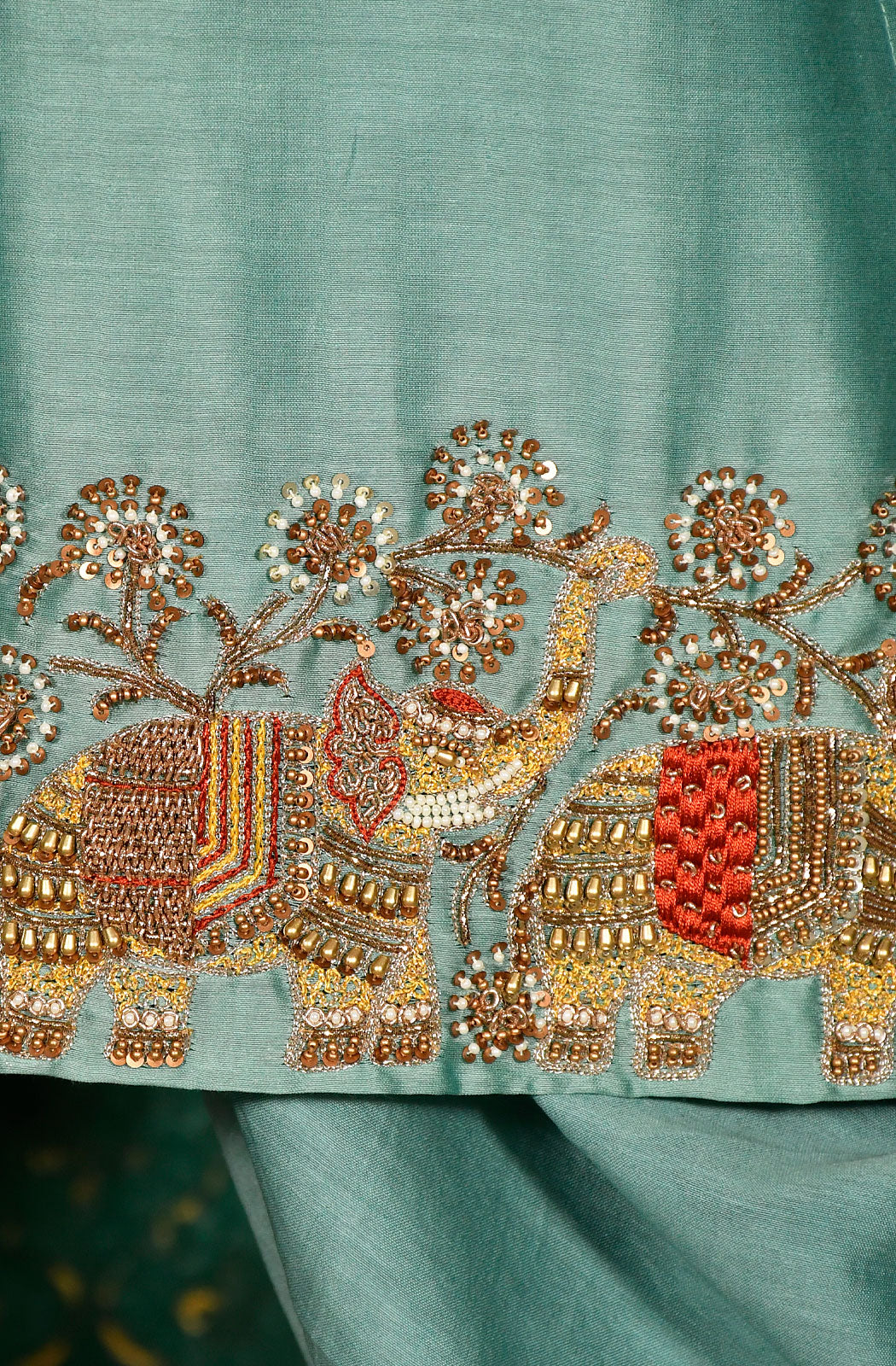 Stone Blue Pure Silk Chanderi Hand Embroidered Suit Set