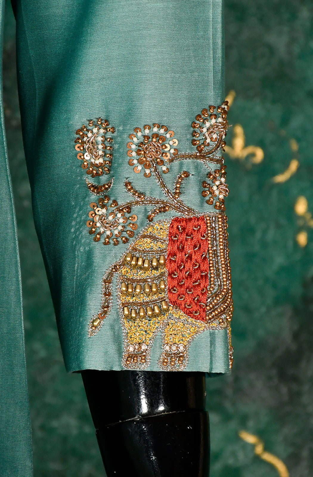 Stone Blue Pure Silk Chanderi Hand Embroidered Suit Set - Naksheband