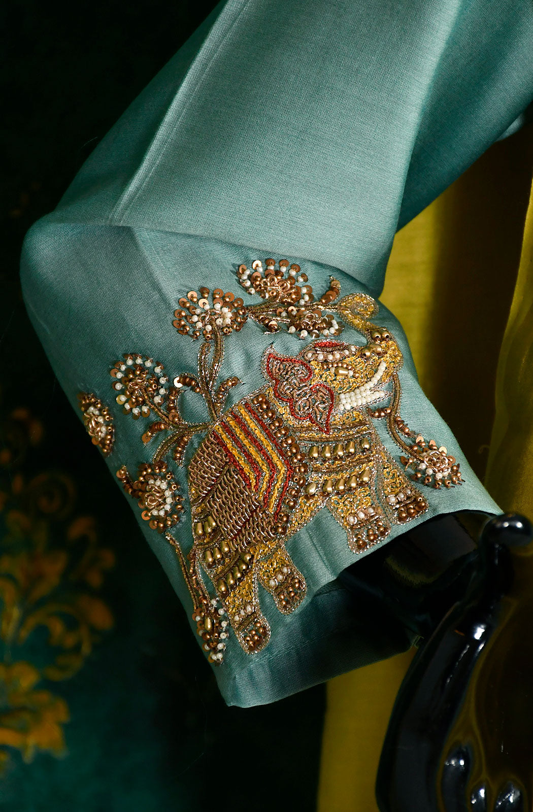 Stone Blue Pure Silk Chanderi Hand Embroidered Suit Set - Naksheband