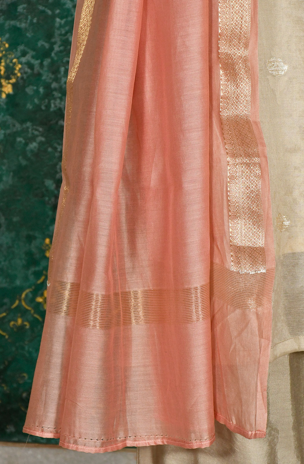 Beige Cotton Chanderi Hand Embroidered Suit Set - Naksheband