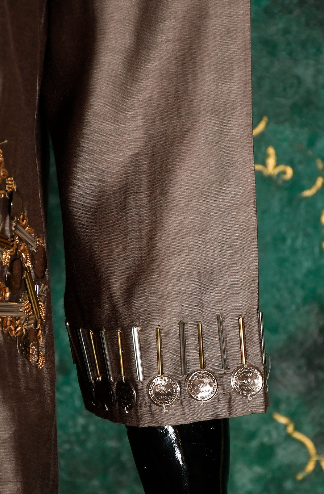 Brown Pure Silk Chanderi Hand Embroidered Suit Set - Naksheband