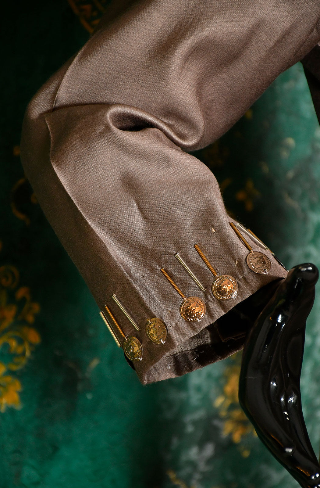 Brown Pure Silk Chanderi Hand Embroidered Suit Set