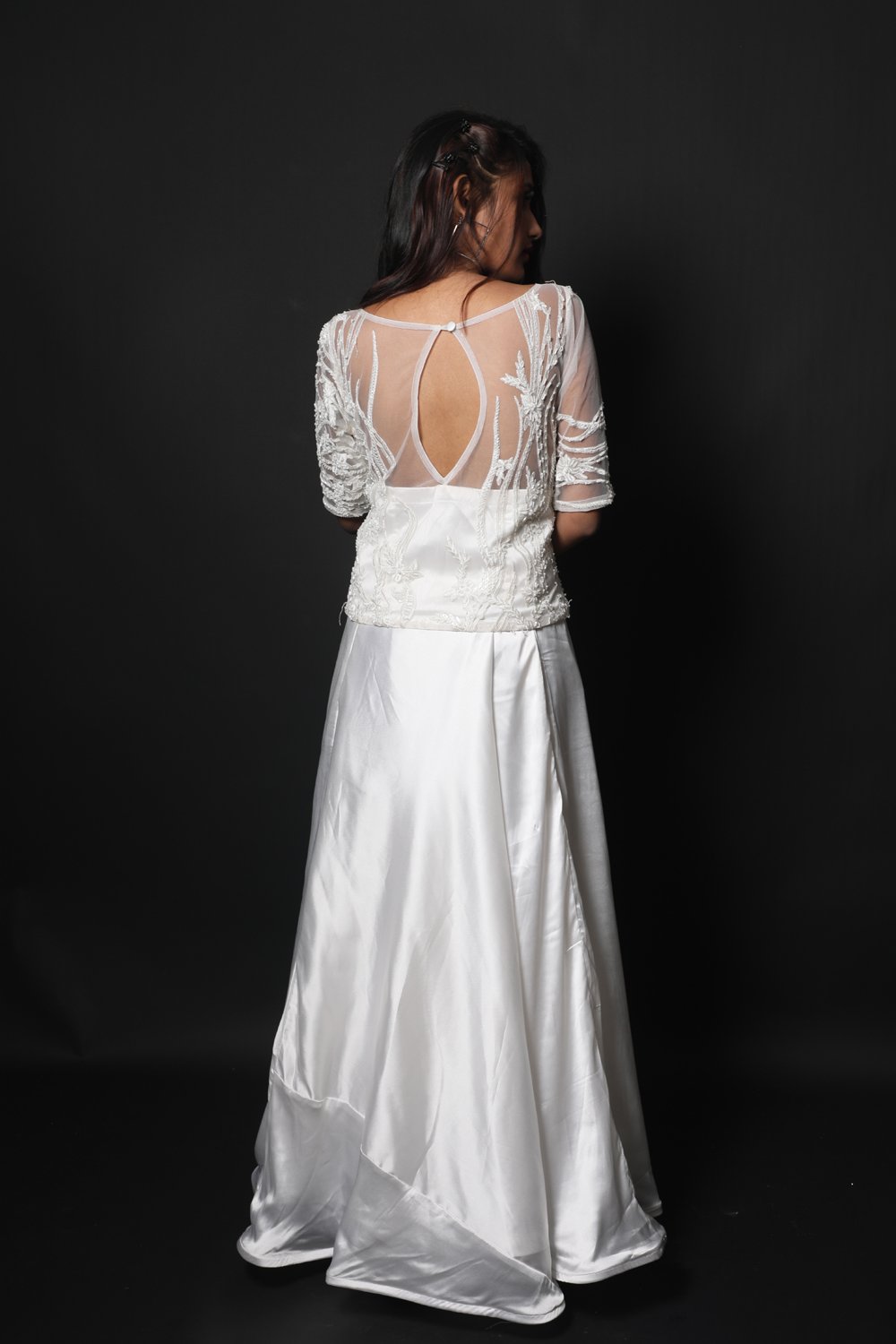 White Color Indowestern Designer Skirt Set - Silver Pearl - Naksheband