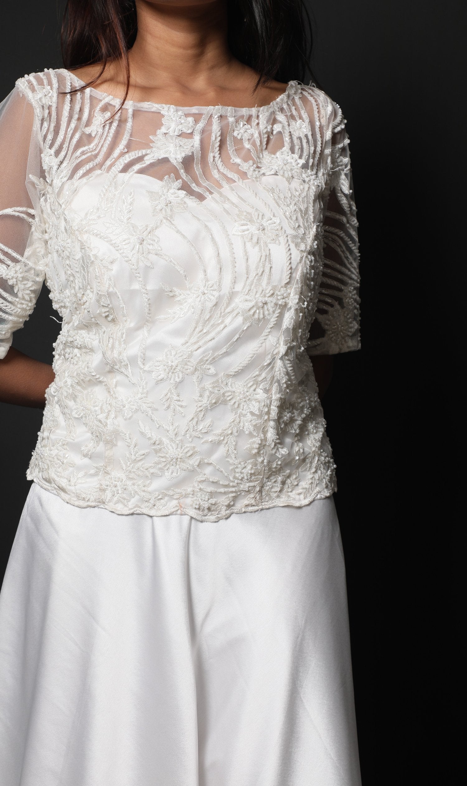White Color Indowestern Designer Skirt Set - Silver Pearl - Naksheband