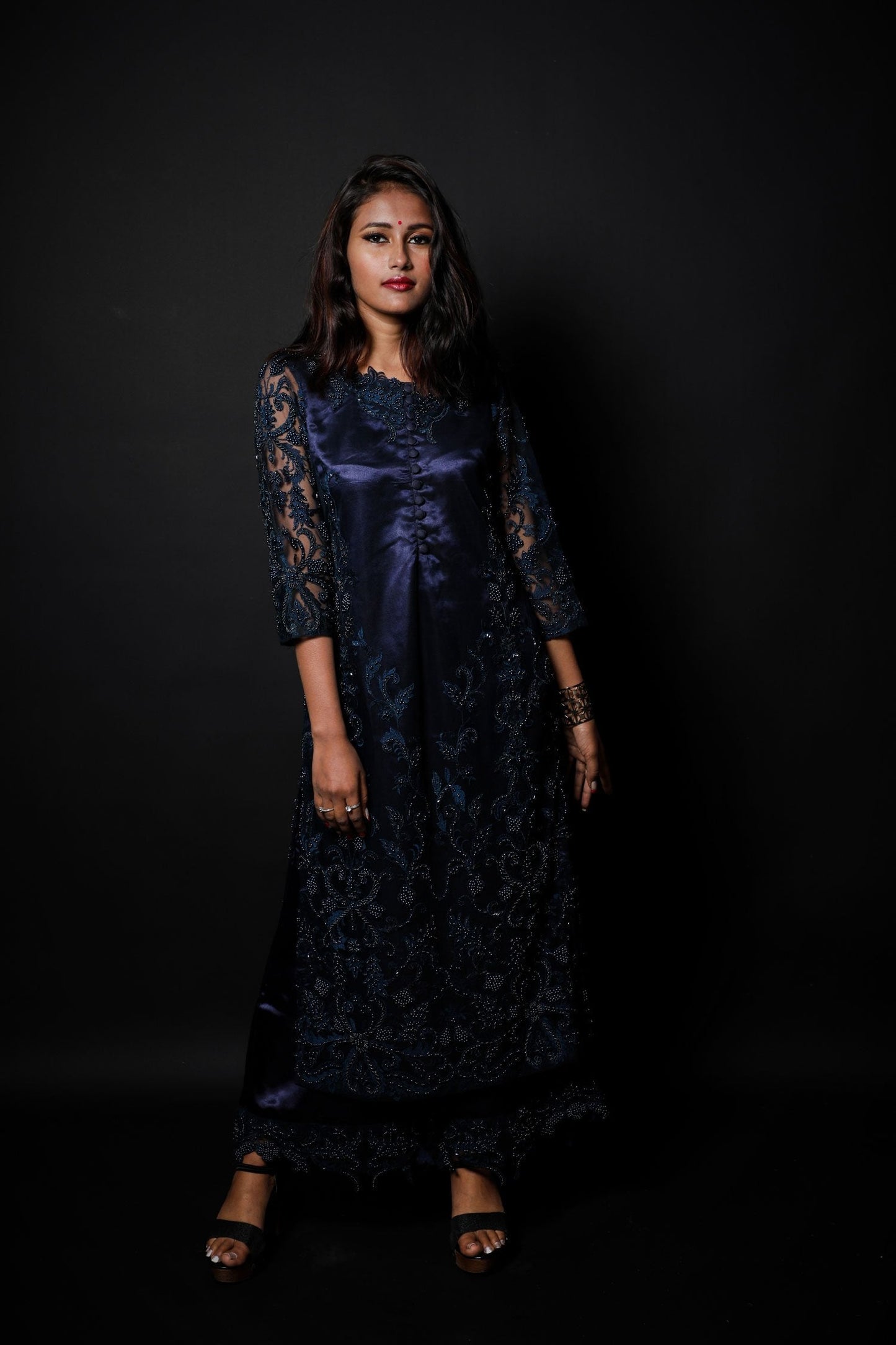 Designer Embroidered Suit Set - Indigo - Naksheband