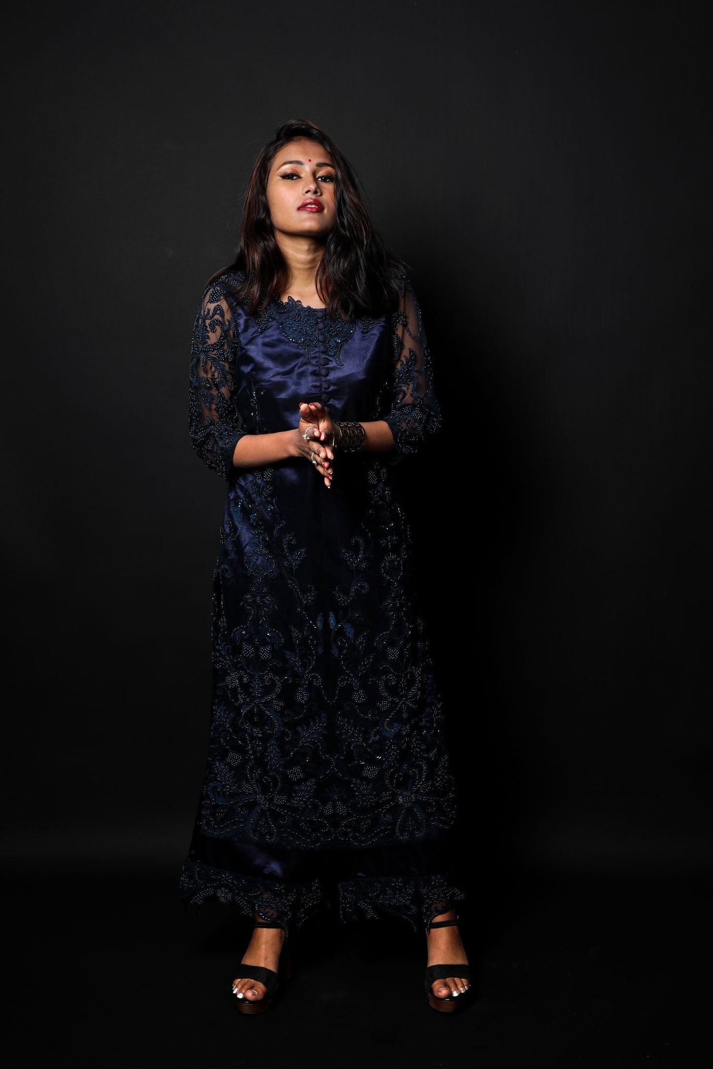 Designer Embroidered Suit Set - Indigo - Naksheband