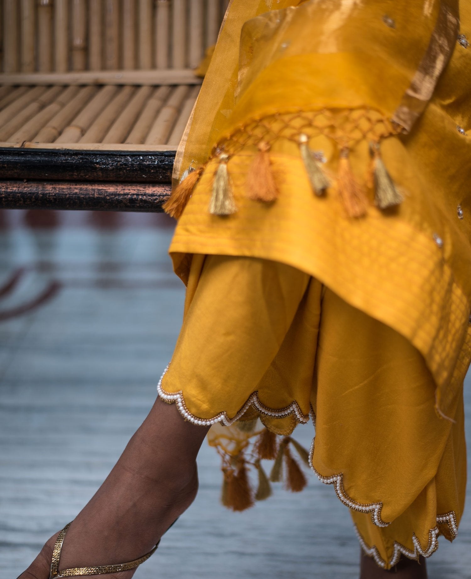 Mustard Yellow Color Pure Silk Chanderi Suit Set Embroidery - Amber - Naksheband