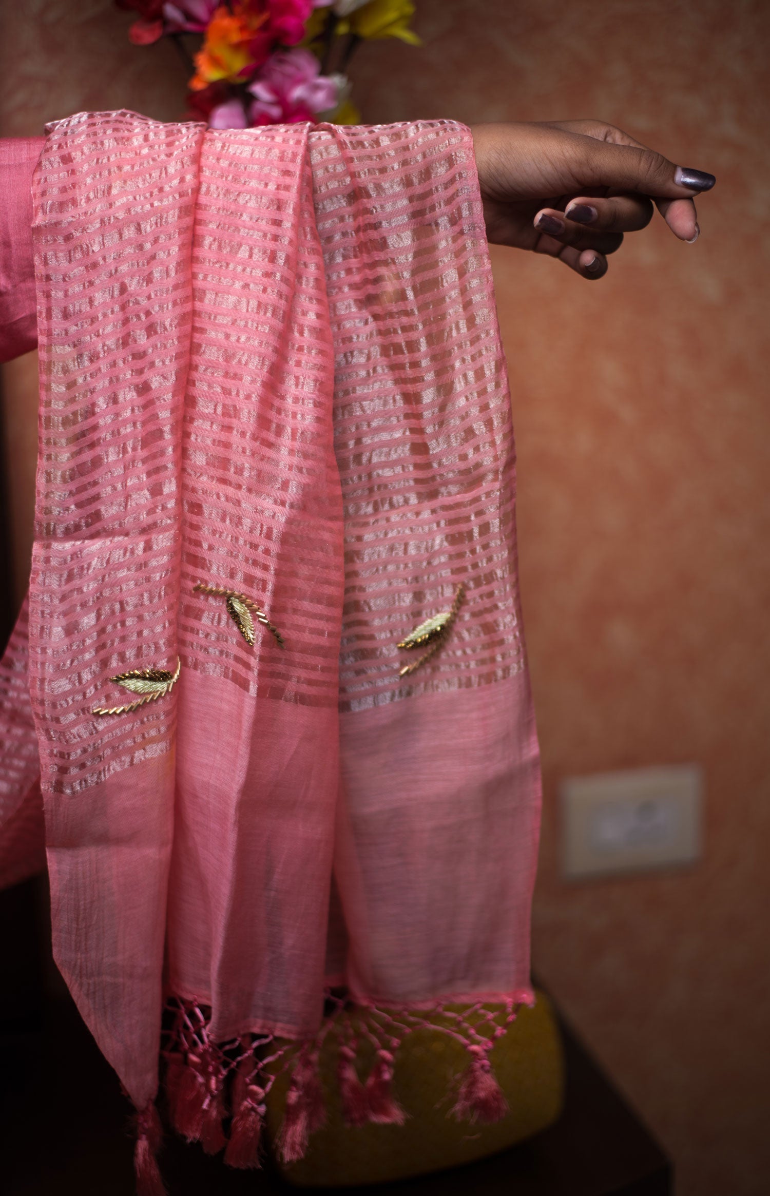 Pink Color Pure Silk Chanderi Suit Set Embroidery - Bubble Gum - Naksheband