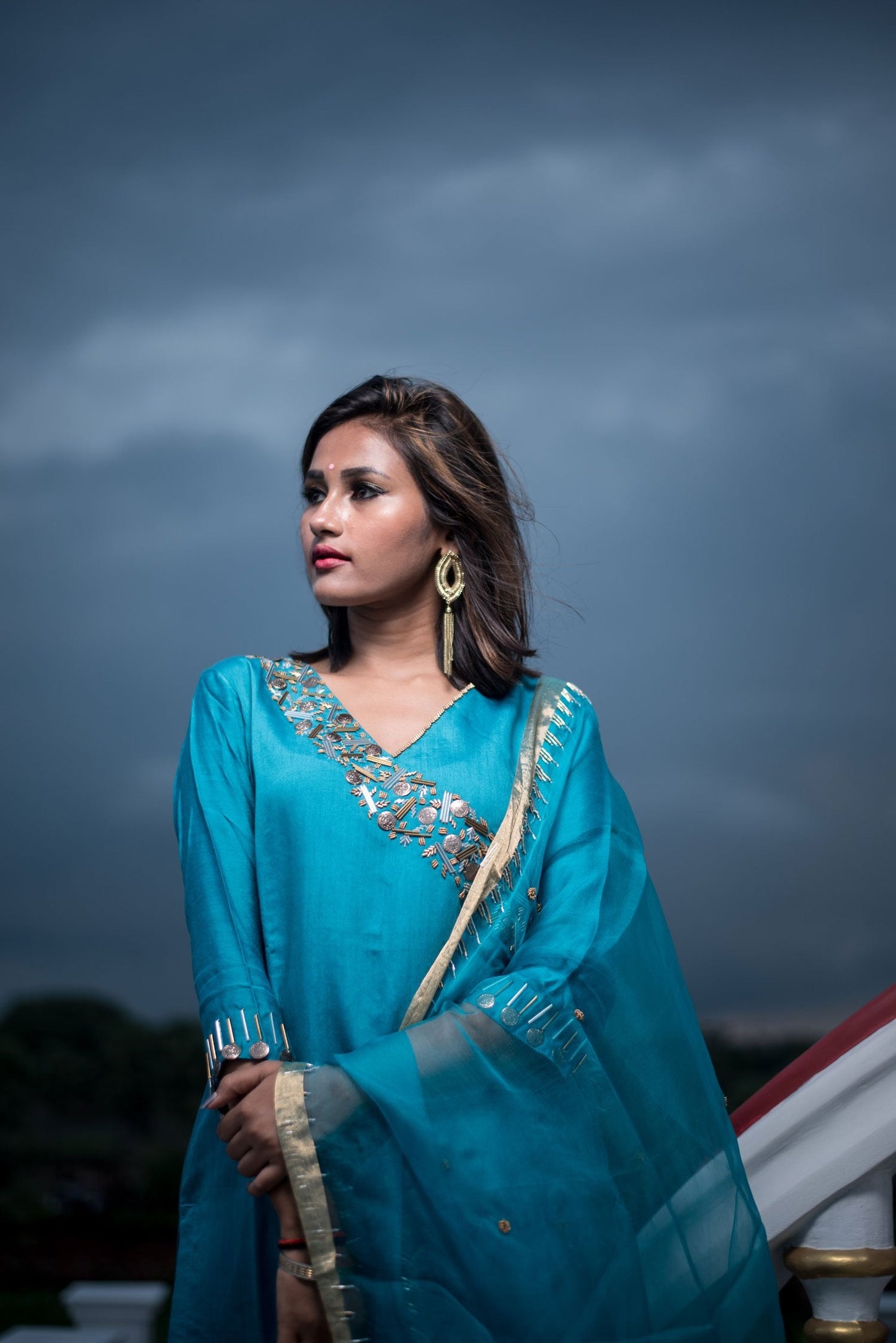 Blue Color Pure Silk Chanderi Suit Set Embroidery - Slashy Slay - Naksheband